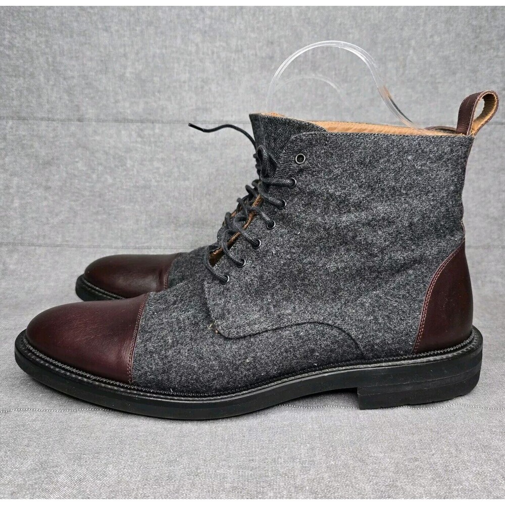 TAFT The Jack Cap Toe Boot In Grey/Oxblood Wool/Leather Men's Size 12